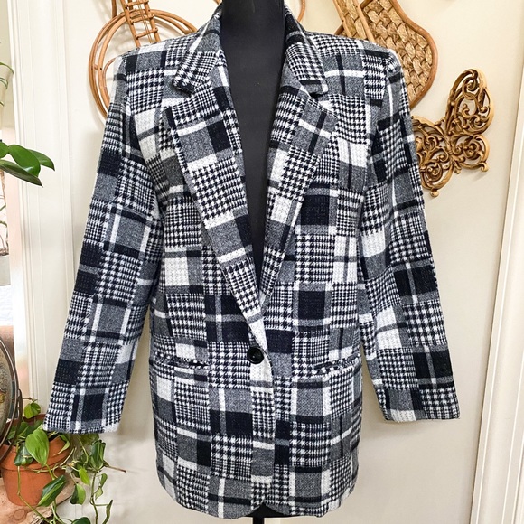 Vintage Jackets & Blazers - SOLD Vintage 80s Houndstooth Oversized Boxy Wool Blazer Shacket